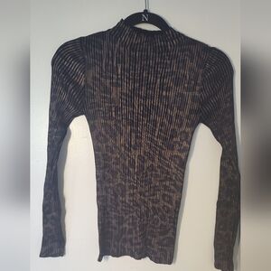 Top Shop Brown and Black Ribbed Long Sleeve Top #591